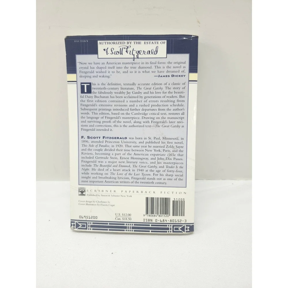 The Great Gatsby F Scott Fitzgerald 1995 Vintage Scribner Paperback Fiction